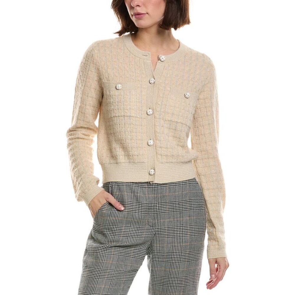 Frame Denim Womens Frame The Lurex Check Alpaca-Blend Cardigan, White